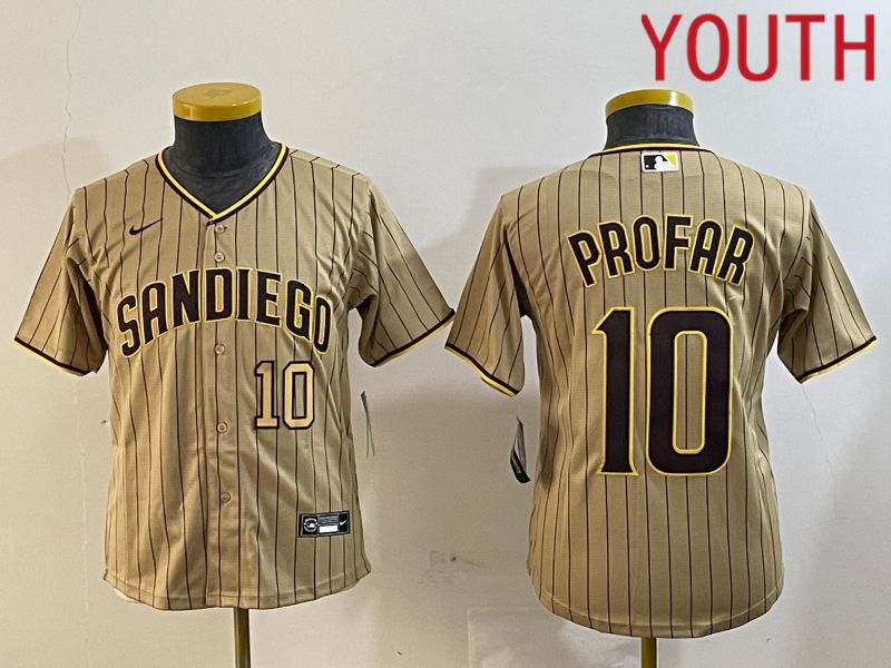 Youth San Diego Padres #10 Profar Browm Stripe Game 2024 Nike MLB Jersey style 3->youth mlb jersey->Youth Jersey